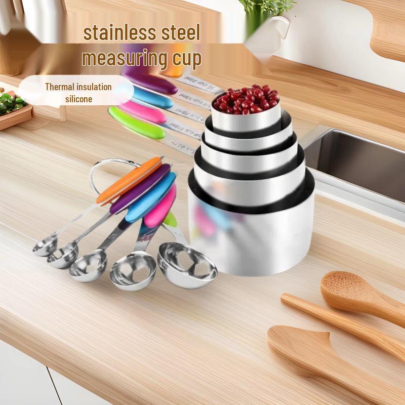 Stainless Steel Measuring Cup & Spoon Set - 10 Pieces
