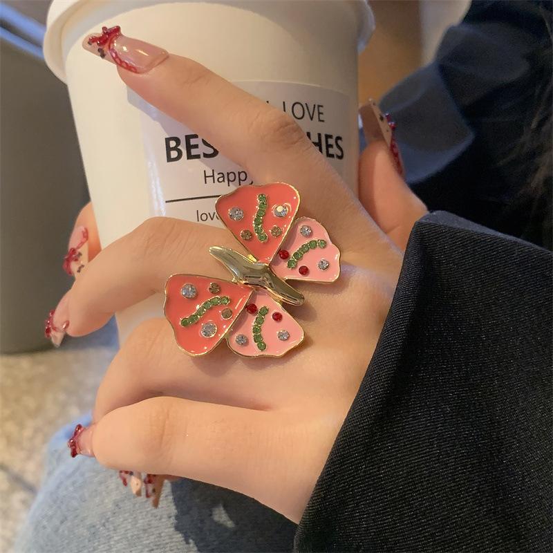 Vintage Enamel Rhinestone Insect Ring Colorful Cute Butterfly Beetle Punk Y2K Jewelry for Women Accessories Party Gift