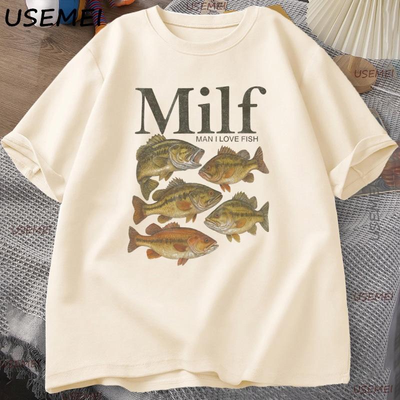 Unisex I Love Fish TShirt Funny Vintage Meme Fish T Shirt Casual Short Sleeve Round Neck Unisex Tee Cotton Loose Male Clothes