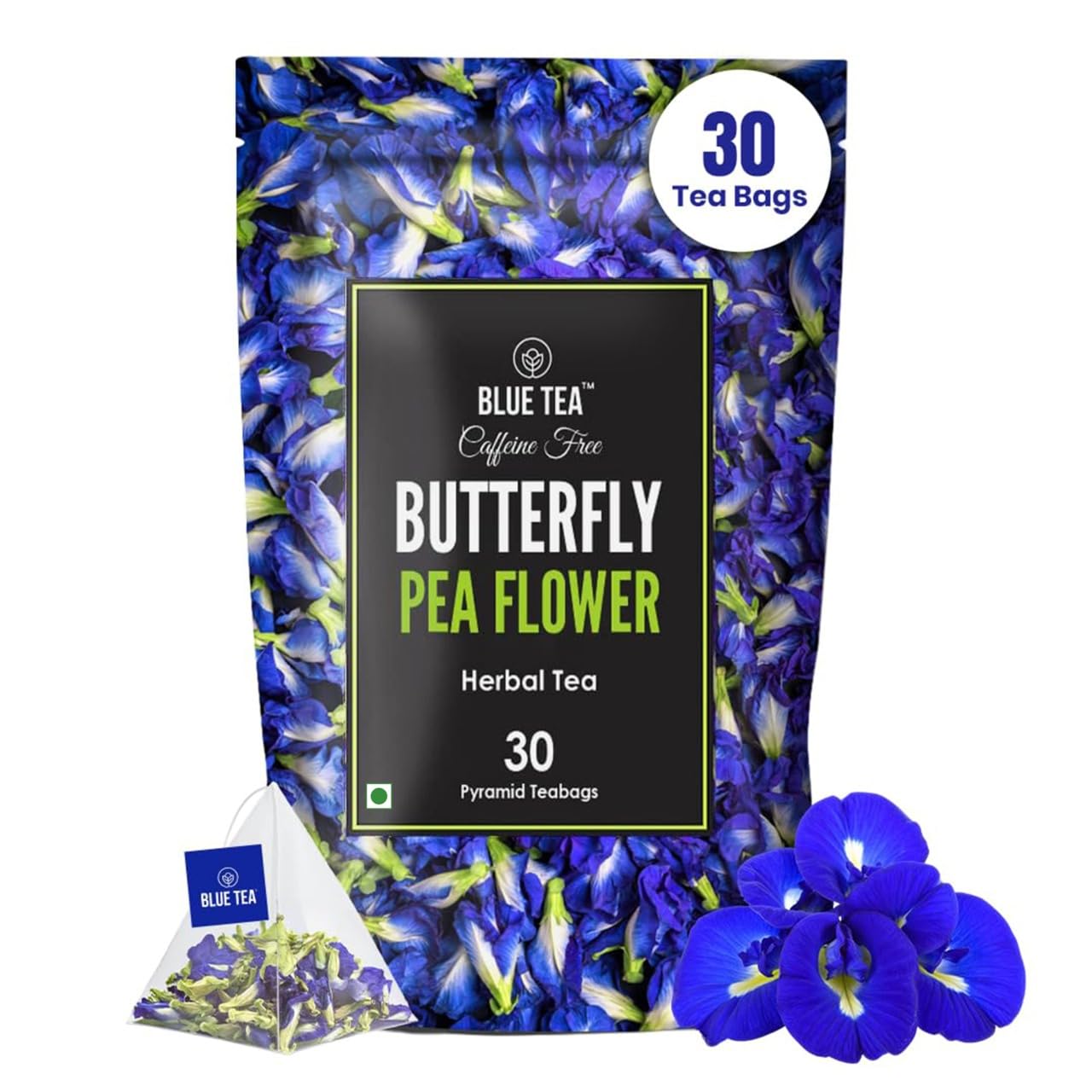 BLUE TEA - Butterfly Pea Flower Tea - 30 Tea Bags - Plant Based Flower Based - Herbal Tea - Caffeine Free - Detox Tea