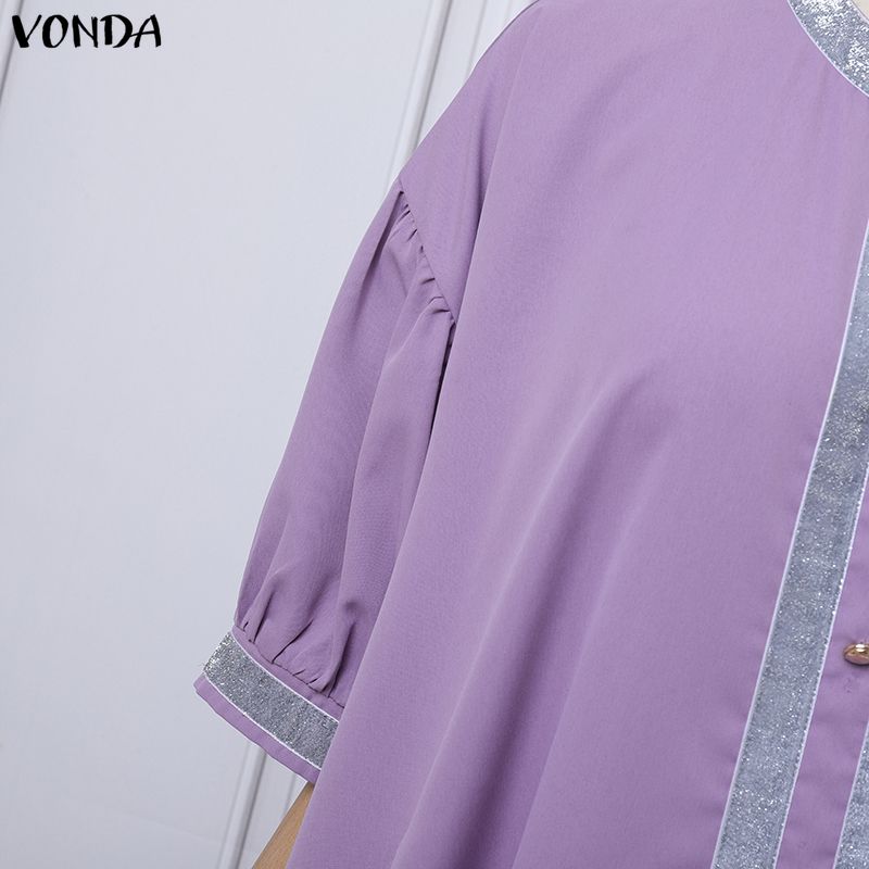 VONDA Summer Women Half Batwing Sleeve Patchwork Hem Casual Loose Long Robe Dress