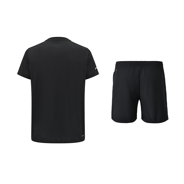 Li-Ning Casual Fashion Moisture-Wicking Quick-Dry T-Shirt Classic Versatile Breathable Shorts Sports Set Unisex Sets Black ATSV609-1+AKSU789-3