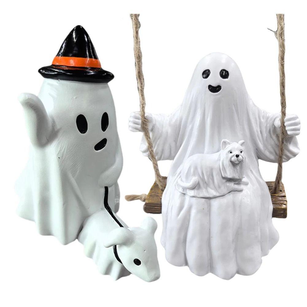 Handmade Halloween Cute Ghost Dog Ornament Resin Ghost Walking Dog Sculpture  Holiday Gift
