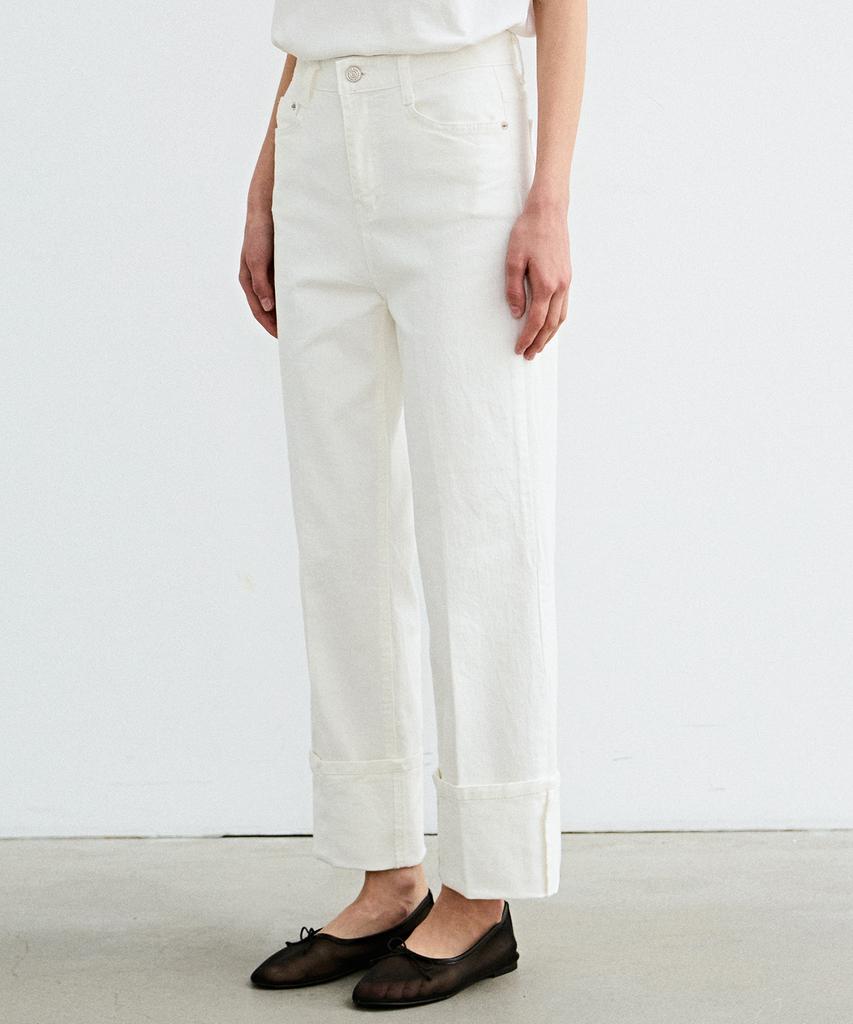 Nigaennikol Roll-Up Denim Cotton Pants_White