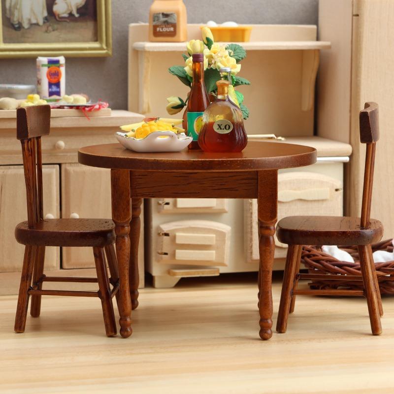 1Set 1:12 Dollhouse Miniature Tables Chairs Dining Table Kitchen Model Decor Toy Doll House Accessories