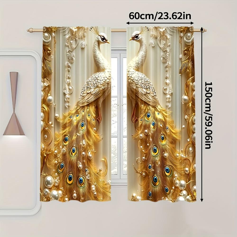 2 pieces of Golden peacock printed curtains   pole bag curtains 30*65   bedroom and living room   room decoration   home decoration