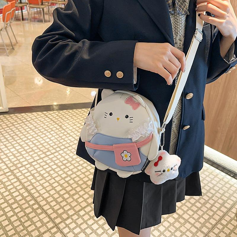 Cute Cat Canvas Bag Girl Versatile Messenger Bag Cartoon Shoulder Bag Student Leisure Travel Backpack