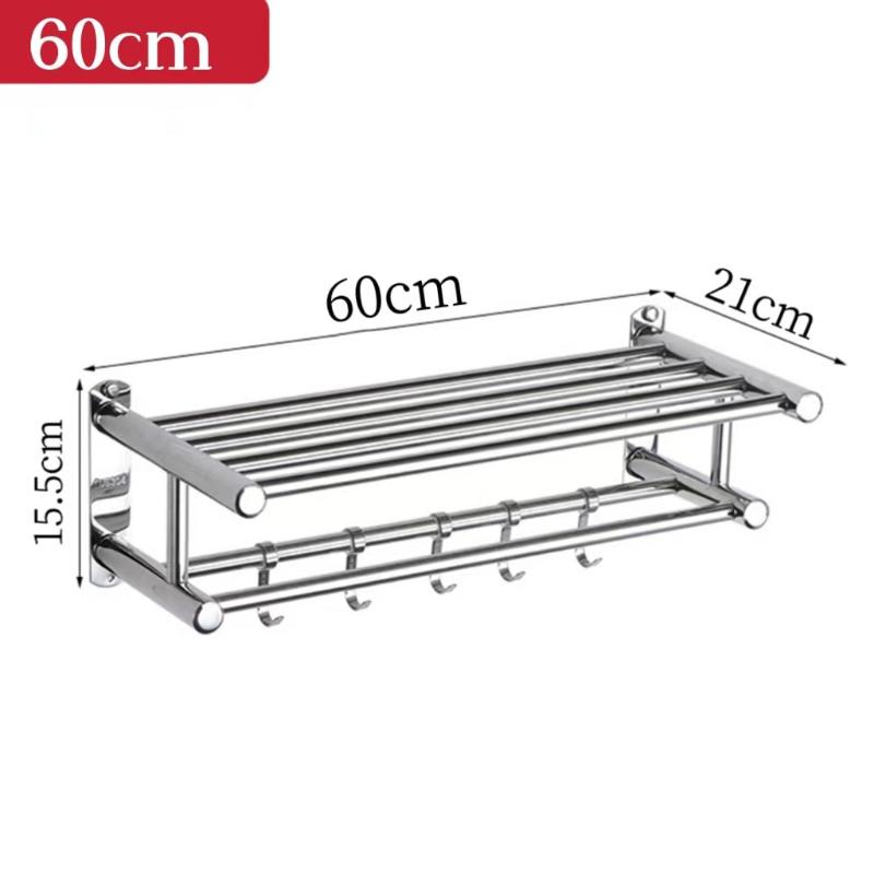 Stainless Steel Towel Rack No Drill Damage Free Storage with Adjustable Hooks for Rental House Bathroom