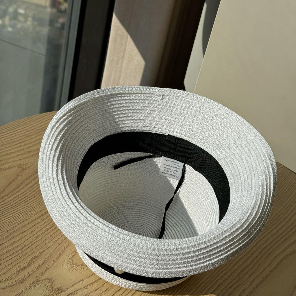 French Pearl Webbing Rolled Up Topper Women's Summer New Beach Seaside Vacation Sun Hat