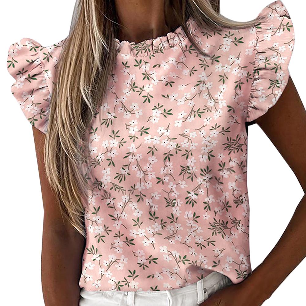 Blusa estampada de manga corta de volante para señora comprar a buen precio  — entrega gratuita, reseñas reales con fotos — Joom