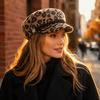 Decorative Button Flat Top Hat Vintage Style Leopard Print Cap Casual Newsboy Beret Hat  Party