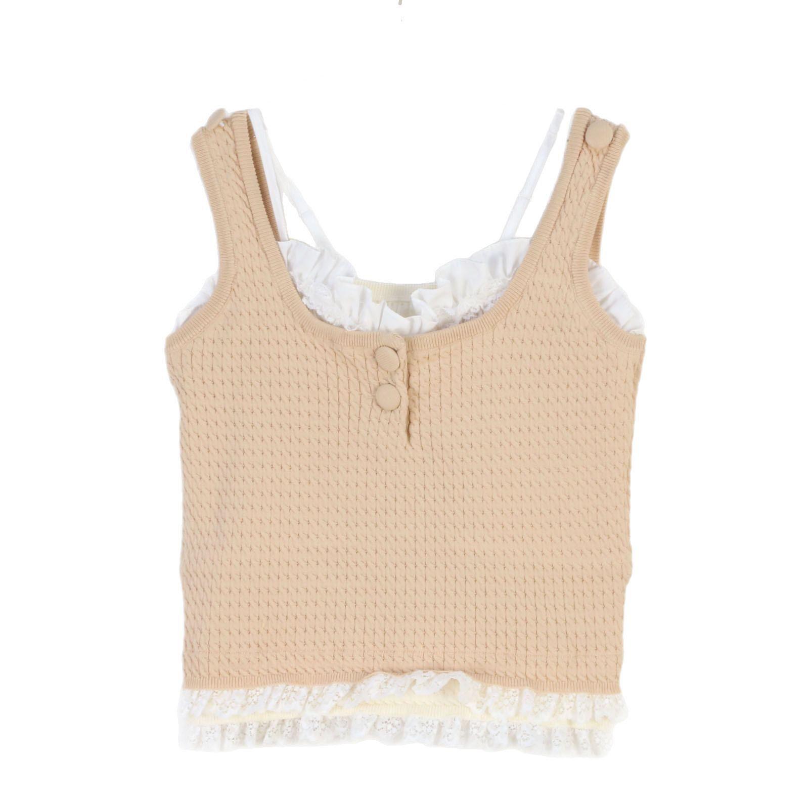 

Женский облегающий жилет без рукавов с кружевной отделкой и бантом в корейском стиле - Весенняя коллекция Small