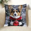 1pc Double-Sided Printed Black Cardigan Welsh Corgi Dog Snow Background Pillowcase, Merry Christmas Snowball Decorative Cushion Cover, No Pillow Core,