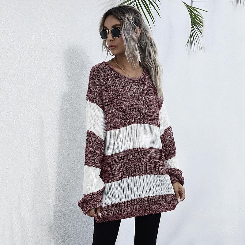 YYFS Women's Fashion Stripe Print Autumn Winter Long Sleeve O-Neck Sweaters