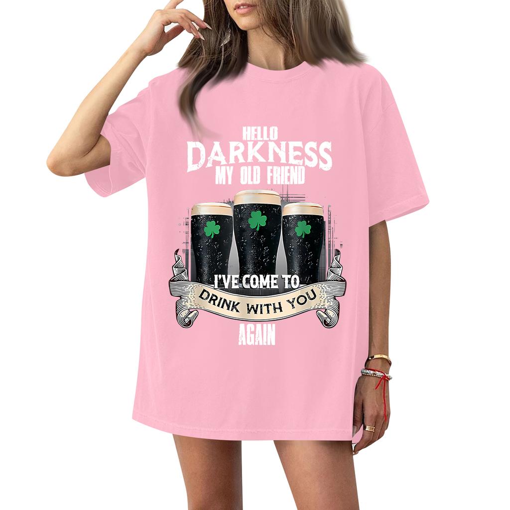 ( Darknss My Old Freend) Women's Fashion Casual Short-Sleeve Neck St. Patrick's Day Printed Shirt/T-Shirt Top