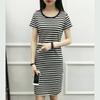 Dámské středně dlouhé proužky s kulatým výstřihem Úzký základ Krátký rukáv Volný a ležérní Šaty Snadno schnoucí a absorbující pot