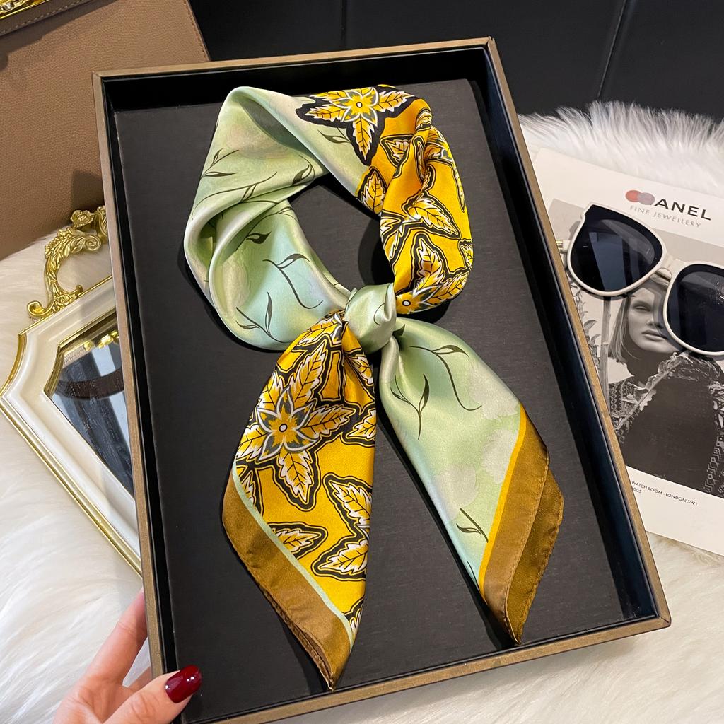 Luxury Print 70*70Cm Silk Square Scarf Women Soft Satin Hairband Neckerchief Tie Female Headband Foulard Bag Ribbon Gift