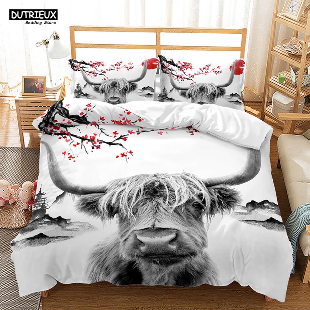 Chinese Style Landscape Bedding Set Plum Blossom Duvet Cover Sets With Pillowcase Duvet Cover Single Full King Comforter Sets
