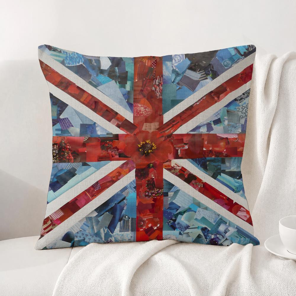 Federa per Cuscino Union Jack Bandiera Set Federe in Lino Naturale Copricuscino Decorativo AllinOne per Divano Camera da Letto Sedia