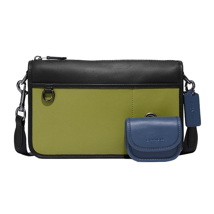 

New COACH Heritage Cow Leather Combo Bag Crossbody Bag Medium Size Unisex Black & Green & Blue C8140-QBTP3 24.9*5.1*16.0CM
