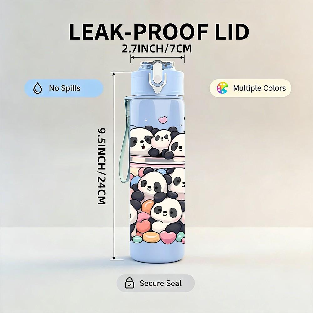 1PC Panda Bear Group Family Cartoon Print 750ml Color Plastic Sports Water Bottle Leakproof Flip Straw Lid Suitable for Sports Office Home Use