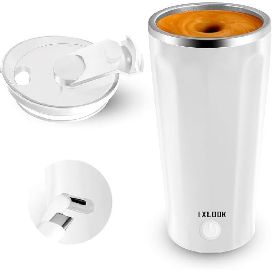 Self Stirring Mug, Rechargeable Automatic Magnetic Stirring Coffee Mug, Rotatable Stainless Steel Electric Mixing Cup with Lid, Can Stir