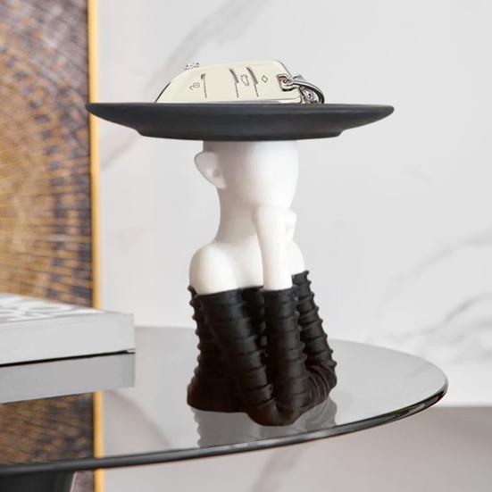 Lady Key Holder with Tray Black And White Entryway Key Tray Modern Jewelry Dish Decorative Trinket Dish for Rings Earrings Bracelet Watch Keys