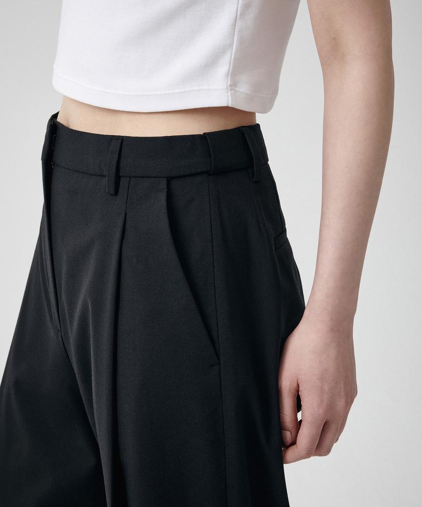 MUSINSA STANDARD WOMAN Women'S Summer Wool Loose Tapered Hidden Banding Slacks [Black]