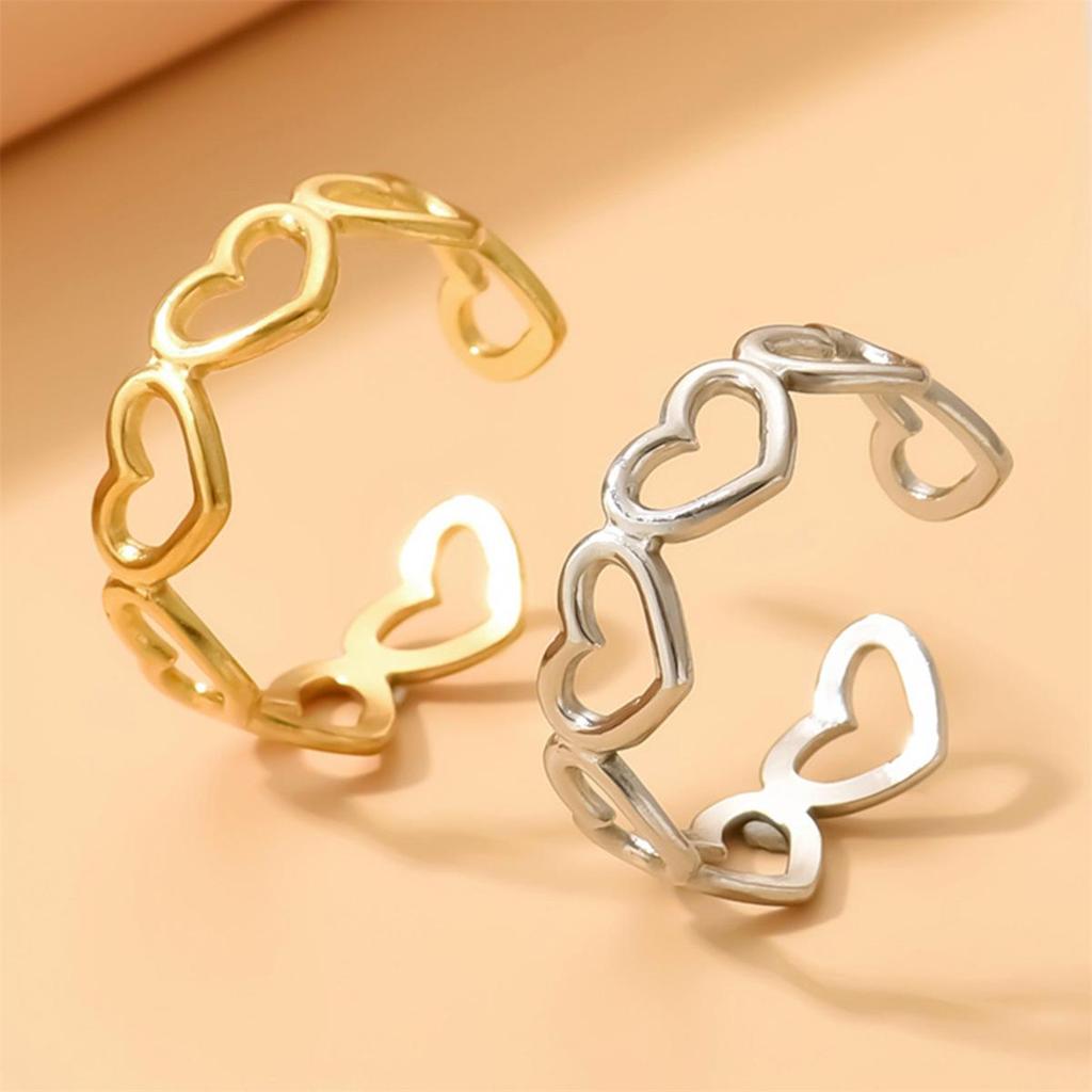 Adjustable Gold Plated Stainless Steel Heart Ring