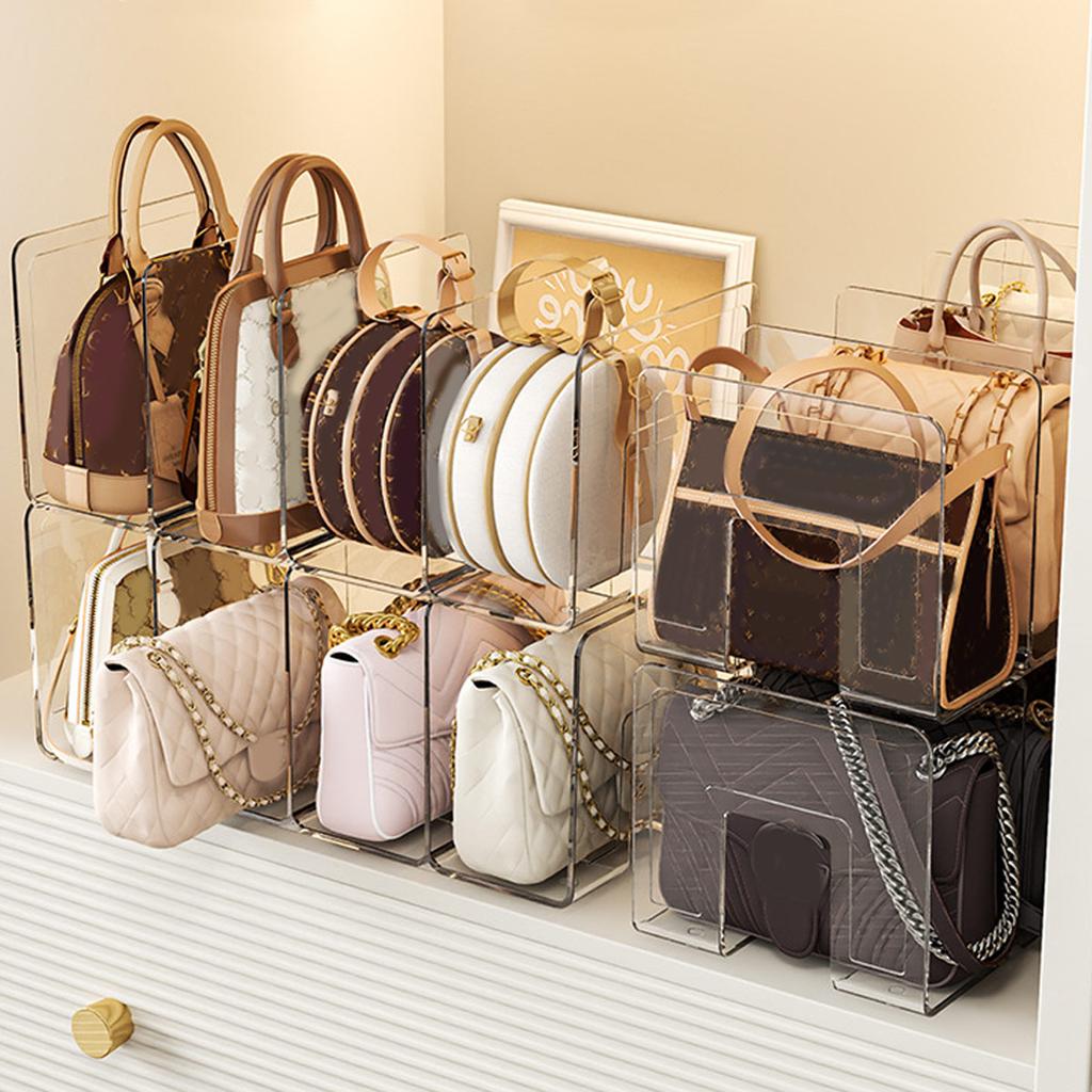 Handbag storage rack Organizer 4 Slots Transparent Closet Purse Storage rack Acrylic wardrobe Bag storage holder Purse Display