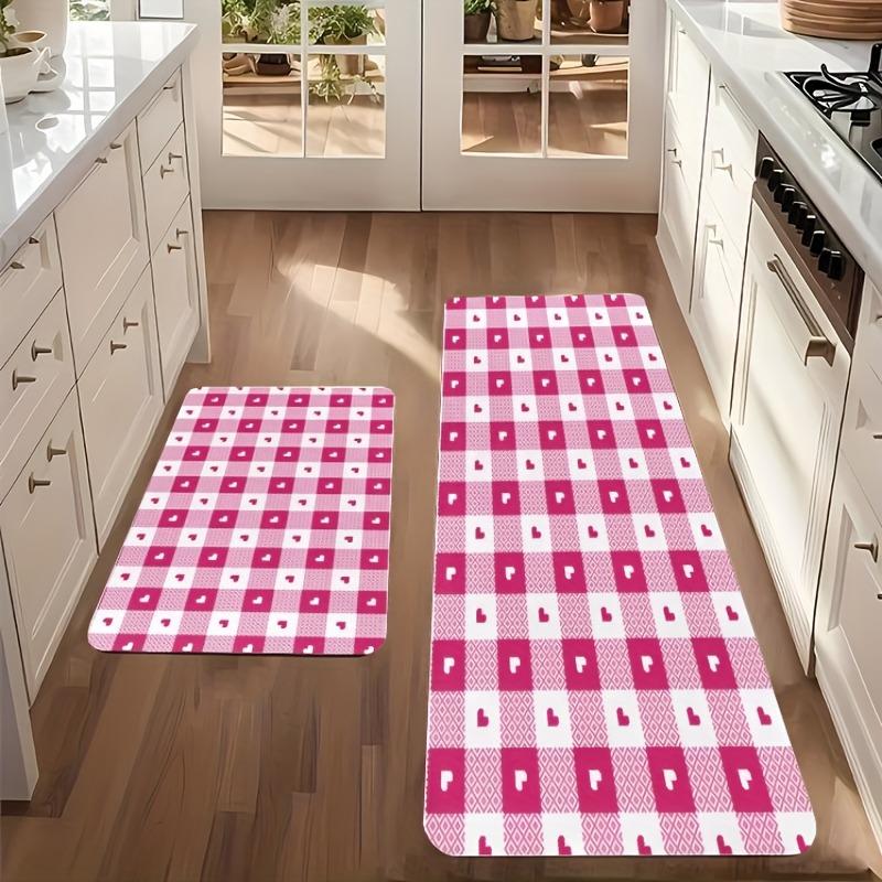 1PC Sweetheart Check Kitchen Rug Non-Slip Door Mat Pop Design Bathroom Rug Bath Mat Carpet for Home Sink Laundry Ecoreeree