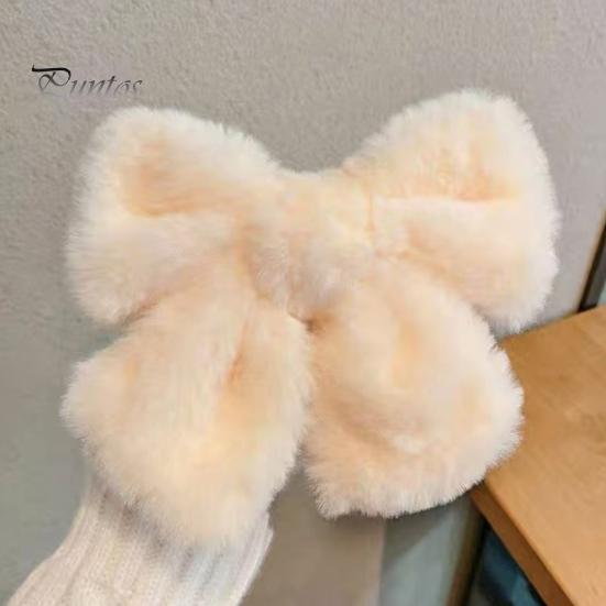 Mädchen Große Schleife Haarnadel Einfarbig Plüsch Textur Haar Clip Herbst Winter Stil Haar Zubehör Täglichen Tragen