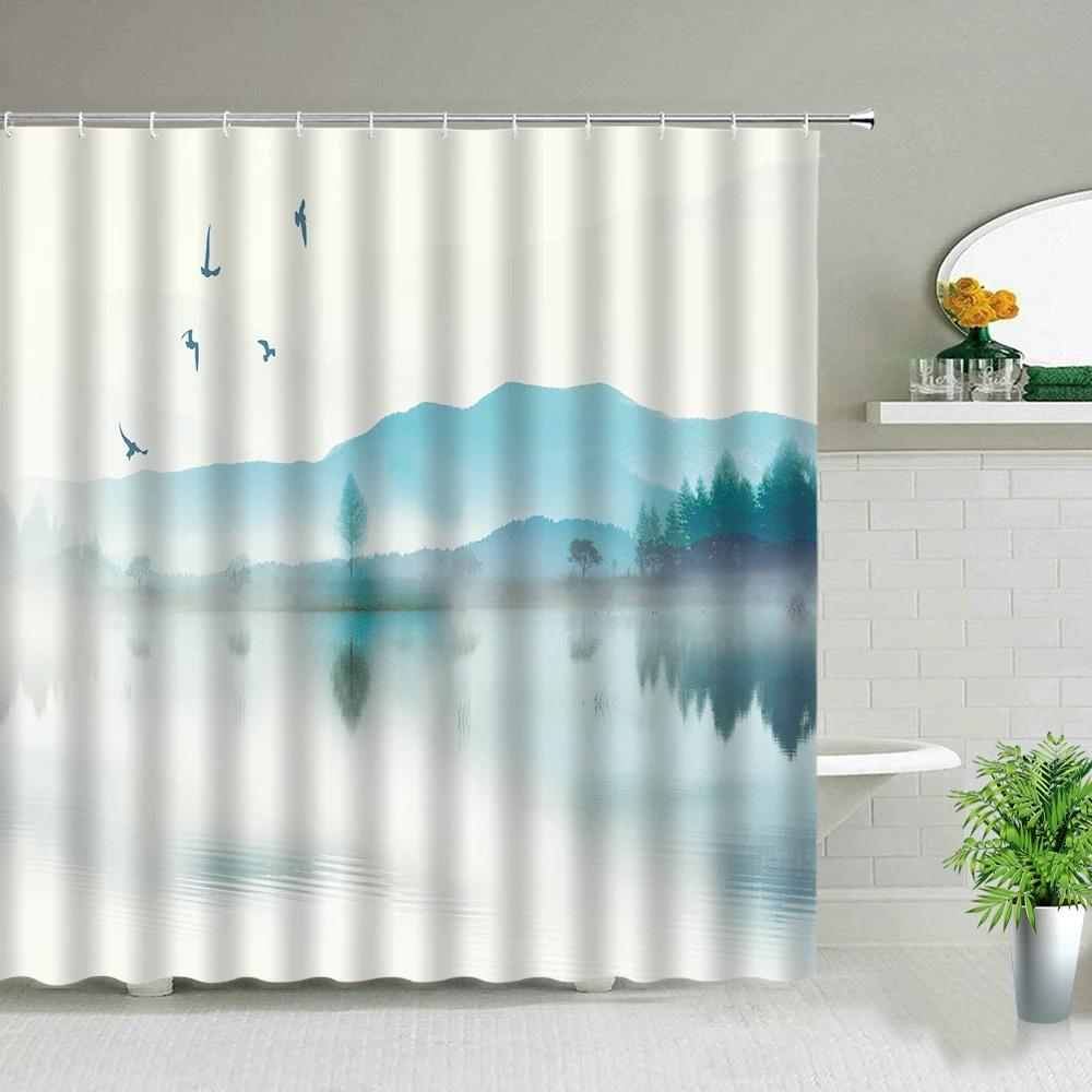 Závěs do sprchy Bambusová krajina Tušová malba v čínském stylu Květina Pták Scenérie Koupelnový Vodotěsný Látkový Koupelnový závěs s háčky