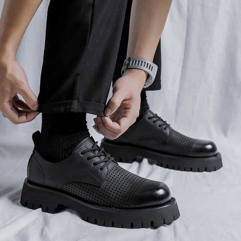 Moda Verão Sapatos Oxford Plataforma Masculinos Sapatos de Couro Vazado Sola Grossa Formal Vestir Confortável e respirável Qualidade de Luxo Sapato Masculino