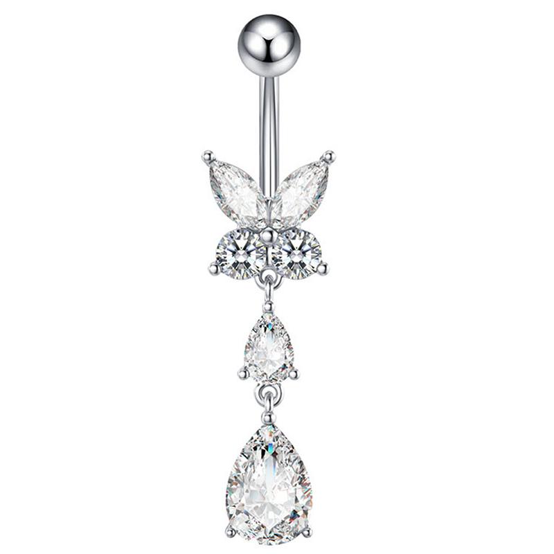 Stainless Steel Butterfly Zircon Belly Button Piercing Ring For Women Body Jewelry