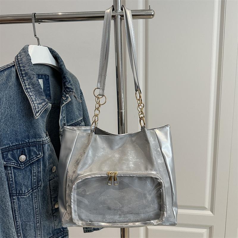 

Тренд универсальная личность большая вместимость сумка-тоут женская милая для работы новая повседневная иностранная сумка на плечо серебряный