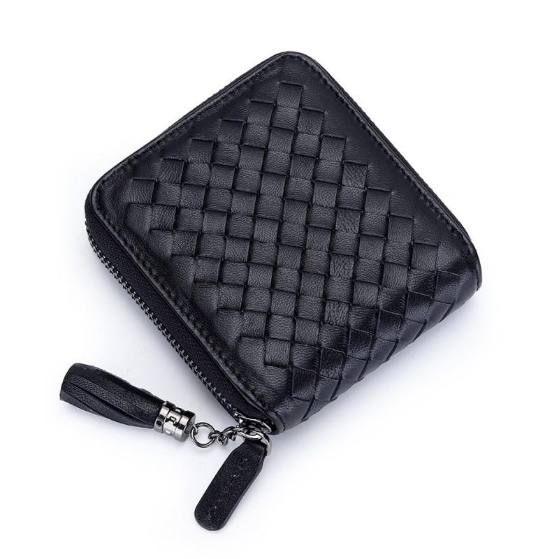 Classic Sheepskin Knitted Zipper Small Wallet Large Capacity Multifunctional Change Bag Folding