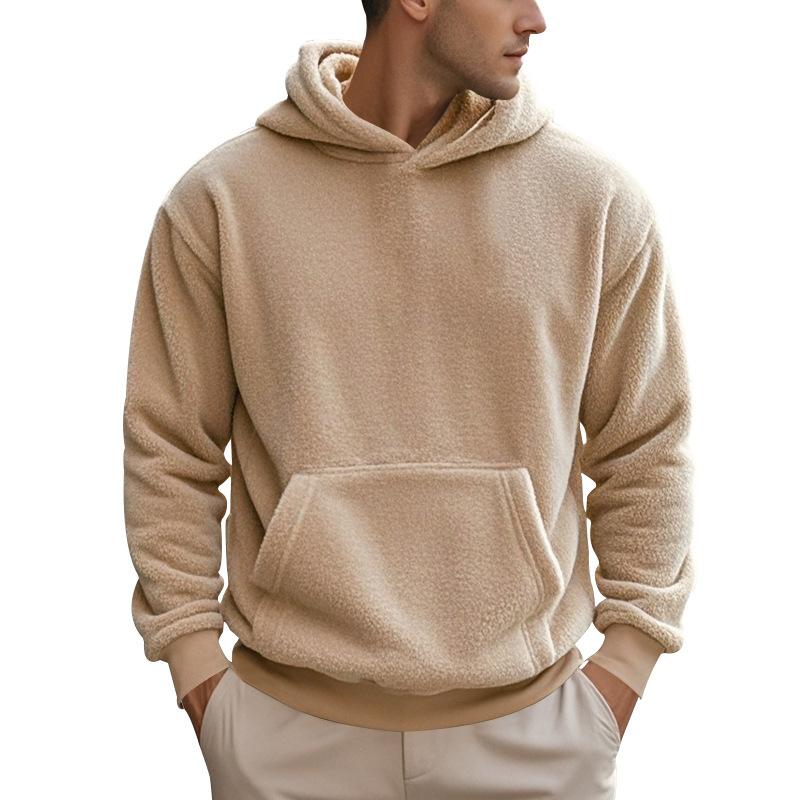 Herr Sherpa Fleece Huvtröja Överdimensionerad Pullover Varm Vinter Ficka Sweatshirt