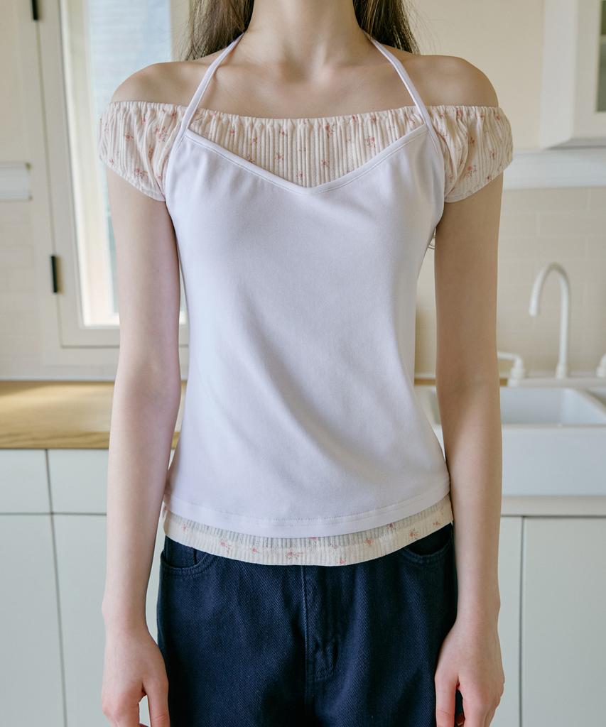 LETTER FROM MOON Pair Halterneck Layered T-Shirt (Ivory)