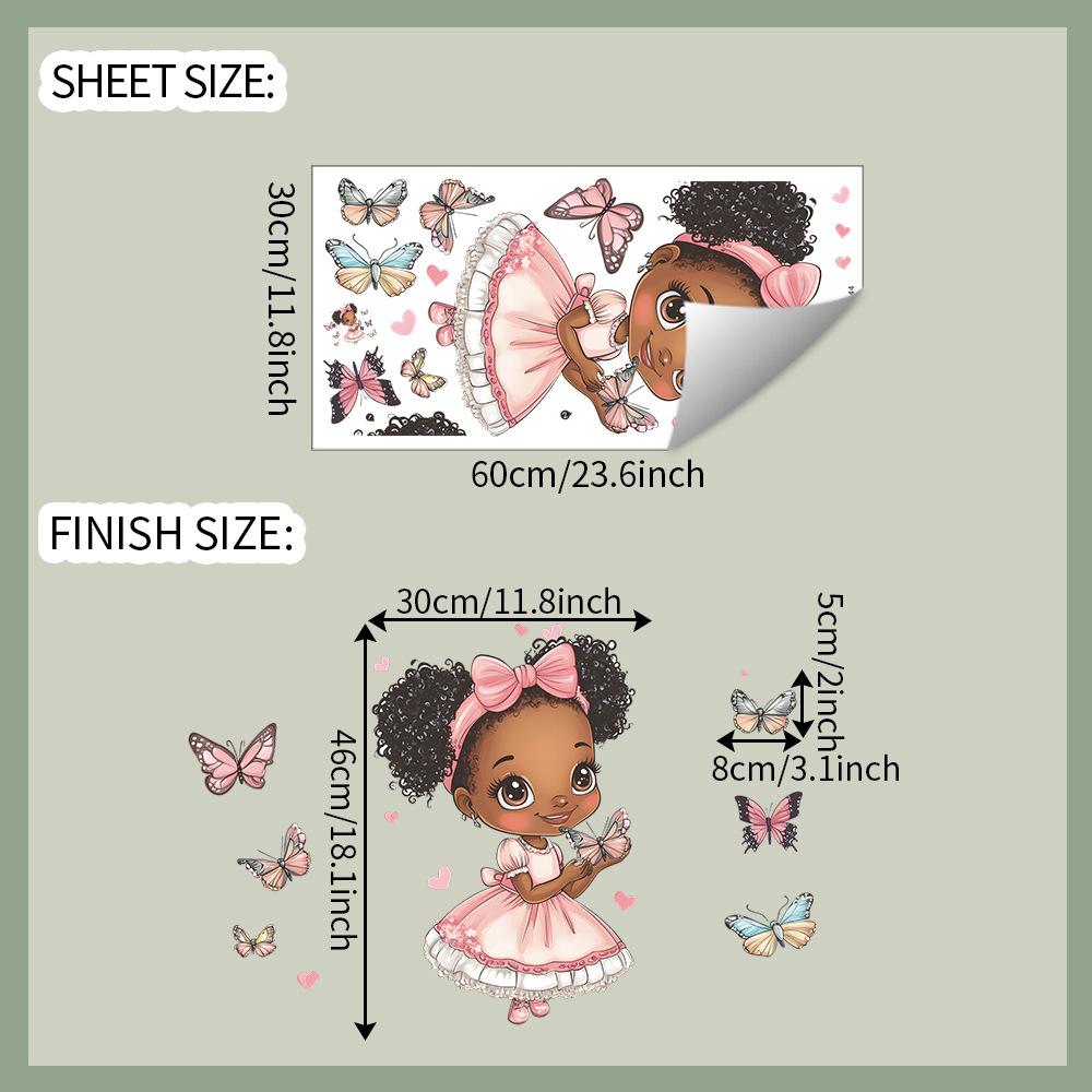 

Cartoon Princess with Curly Hair Wall Sticker Elegant Whimsical Self-Adhesive Removable Decor for Bedroom Living Room Kids Room 30x60cm різнокольоровий