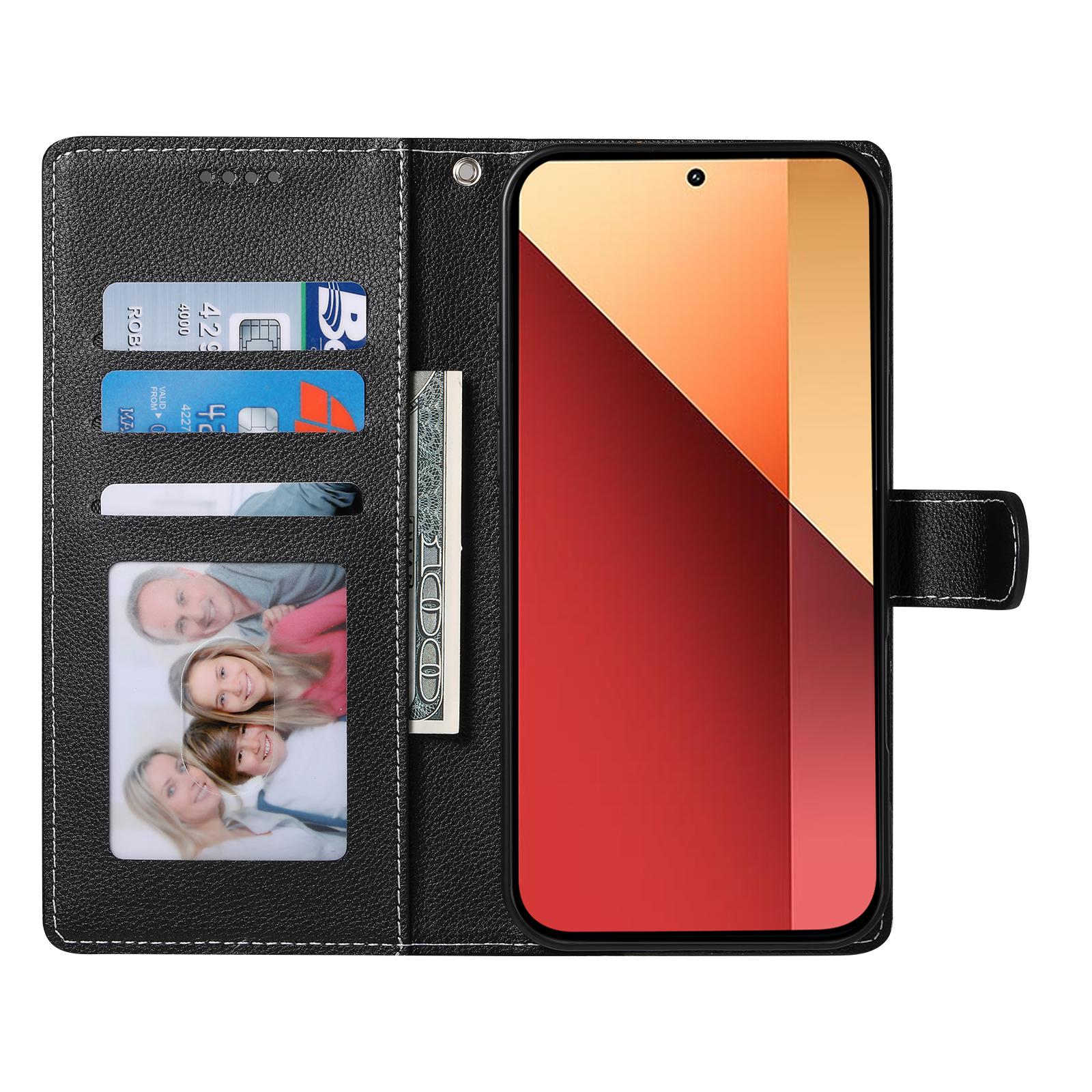 

DF-012 For Xiaomi Redmi Note 13 Pro 4G Case Litchi Texture Leather Magnetic Clasp Wallet Stand Phone Cover with Wrist Strap Dark Blue