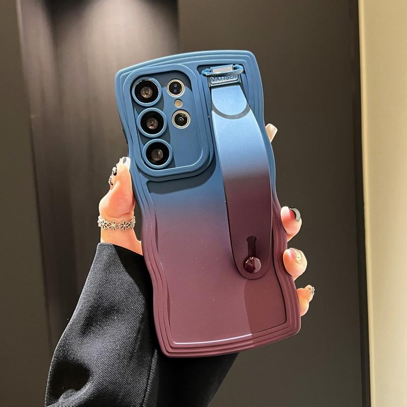 

Мягкий силиконовый чехол градиентного цвета для Samsung S25 Ultra S24 FE S23 Plus S22 S21 A16 A15 A55 A35, противоударный ремешок на руку, кронштейн, чехол для телефона Samsung S25 Plus красный/синий