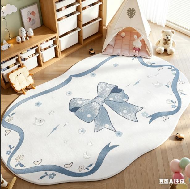 Bow Pattern Rugs for Bedroom Thick Plush Study Floor Mat Irregular Shape Living Room Decoration Carpet Fluffy Soft Cloakroom Rug