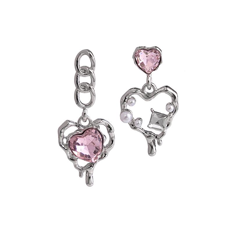 Rosa Diamant Super Flash Kärlek Örhängen Kvinnors Oregelbundna Lavasten Örhängen Enkla Lätt Lyxiga Temperaments Örhängen