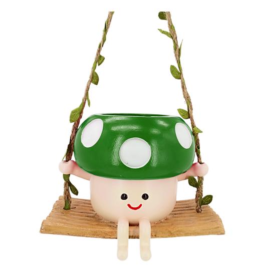 Swing Mushroom Hanging Planter Cartoon Mushroom Flower Pot Resin Succulents Planter