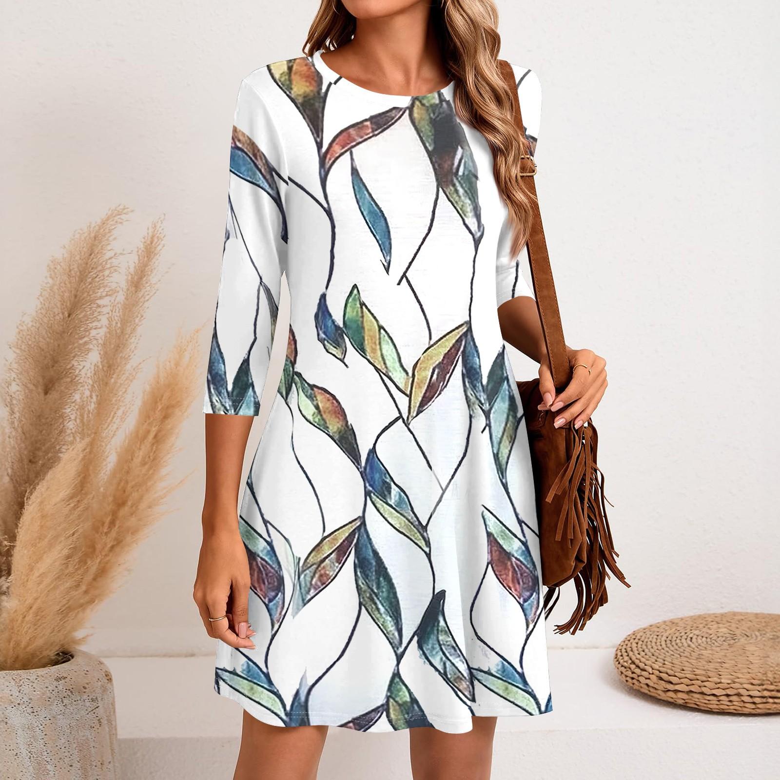 

Женское модное повседневное платье с круглым вырезом и рукавом три четверти XL белый