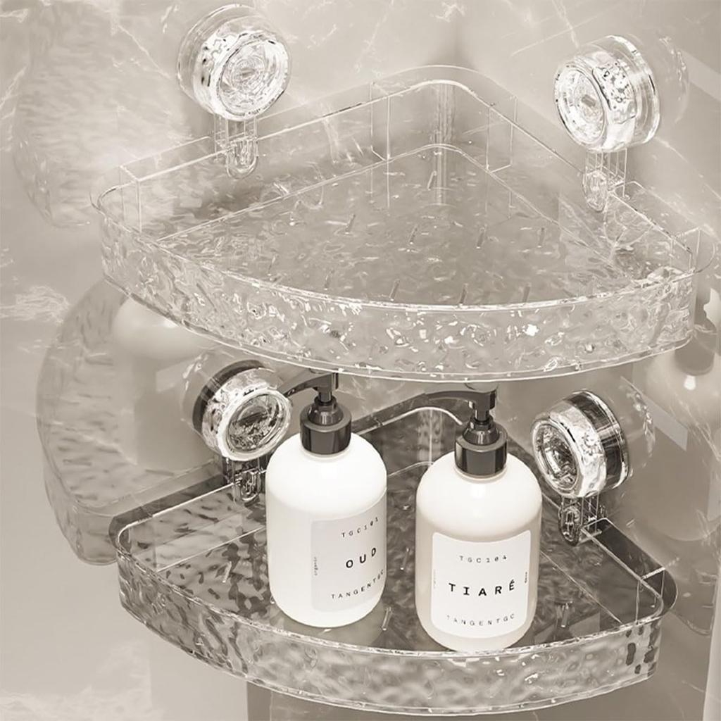 Corrugated Suction Cup Storage Holder Light Luxury Style Glacier Pattern Suction Cup Shelf No-Drill Bathroom Suction Storage Box