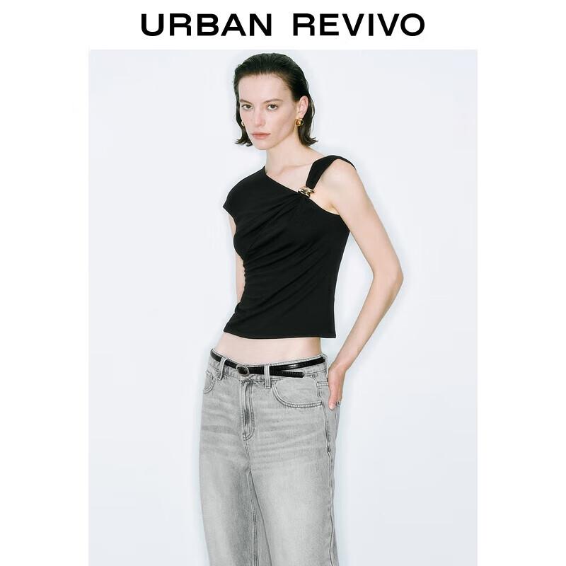 UR Women s Slim Fit Asymmetrical Neck T-Shirt with Metal Detail L