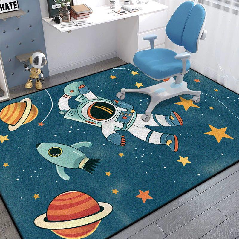 Astronaut Bedroom Chair Mat Cartoon Decoration Fluffy Plush Carpet for Living Room Large Area Gaming Room Non-slip Rugs Washable