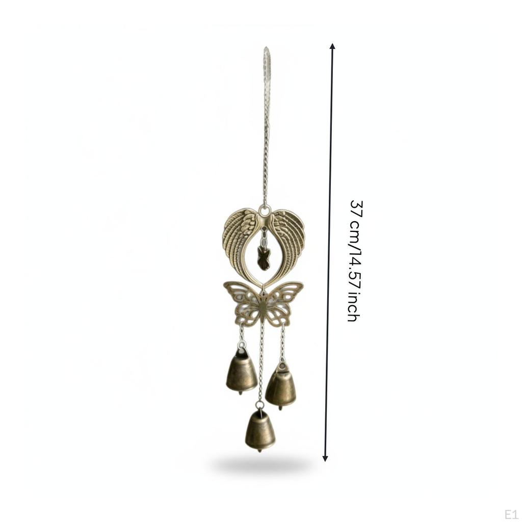 Butterfly Bell Ornament Antique Bronze Angel Feathers Chain Hanger Celestial Chime